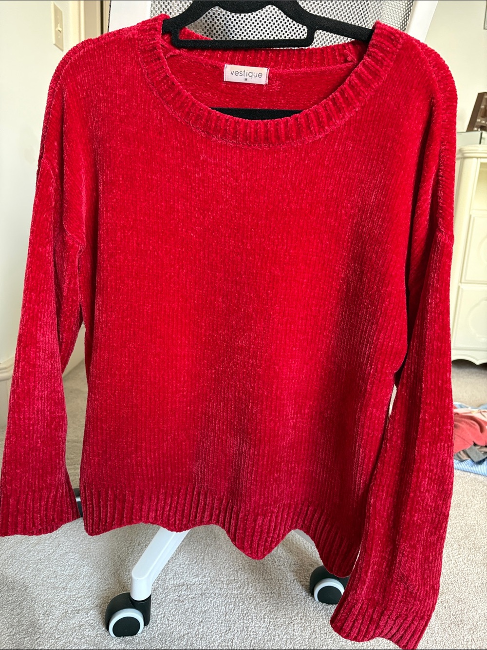 vestique Red Chenille Crewneck Sweater